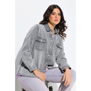 Ulla Popken Blusa di jeans Collo a camicia Bottoni automatici Maniche lunghe  