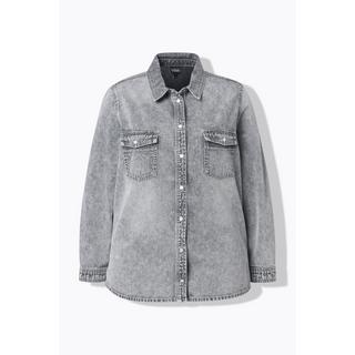 Ulla Popken Blusa di jeans Collo a camicia Bottoni automatici Maniche lunghe  