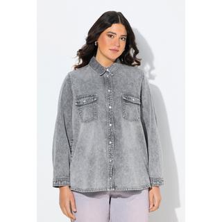 Ulla Popken Blusa di jeans Collo a camicia Bottoni automatici Maniche lunghe  