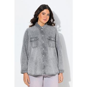 Blusa di jeans con colletto da camicia, bottoni automatici e maniche lunghe