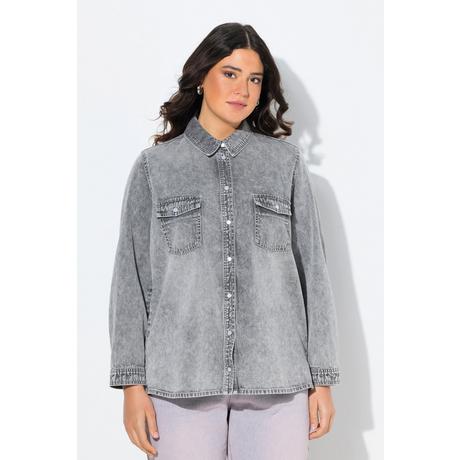 Ulla Popken Blusa di jeans Collo a camicia Bottoni automatici Maniche lunghe  
