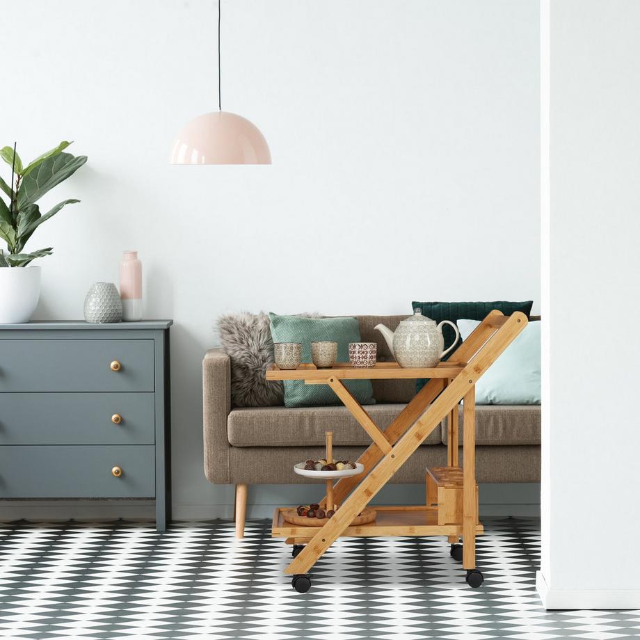 B2X Bambus-Küchenwagen mit 2 Ablagen  