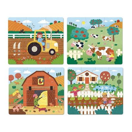 Vilac  4 Puzzle aus Holz6,9,12,16 Teile - Bauernhof, Puzzles und Spiele, Vilac 