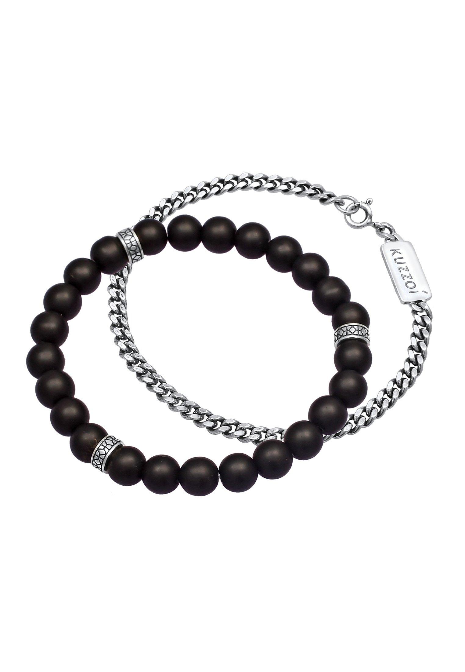 Kuzzoi  Bracelet Herren 2Er Set Onyx Stein Panzerkette 925 Silber 