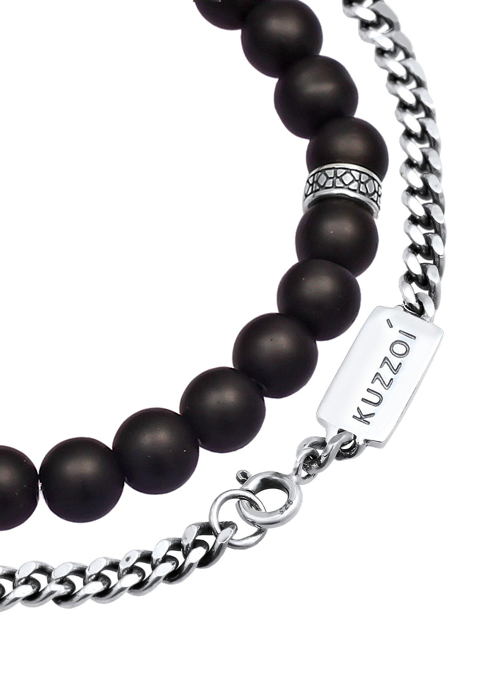 Kuzzoi  Bracelet Herren 2Er Set Onyx Stein Panzerkette 925 Silber 