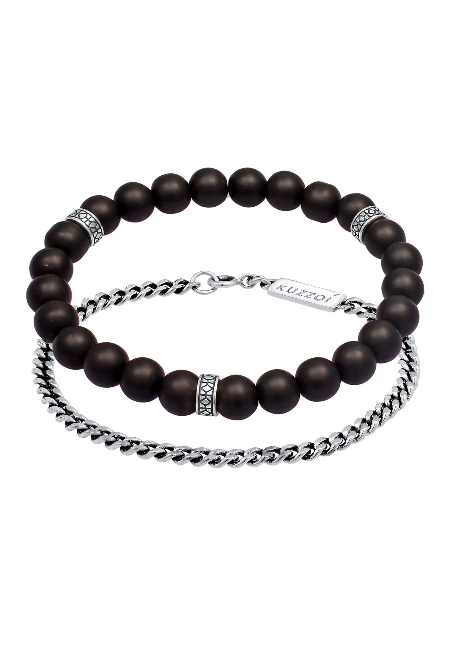 Kuzzoi  Bracelet Herren 2Er Set Onyx Stein Panzerkette 925 Silber 