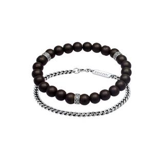 Kuzzoi  Bracelet Herren 2Er Set Onyx Stein Panzerkette 925 Silber 