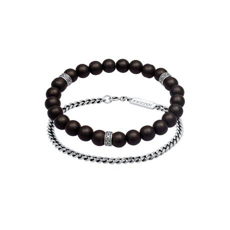 Kuzzoi  Bracelet Herren 2Er Set Onyx Stein Panzerkette 925 Silber 