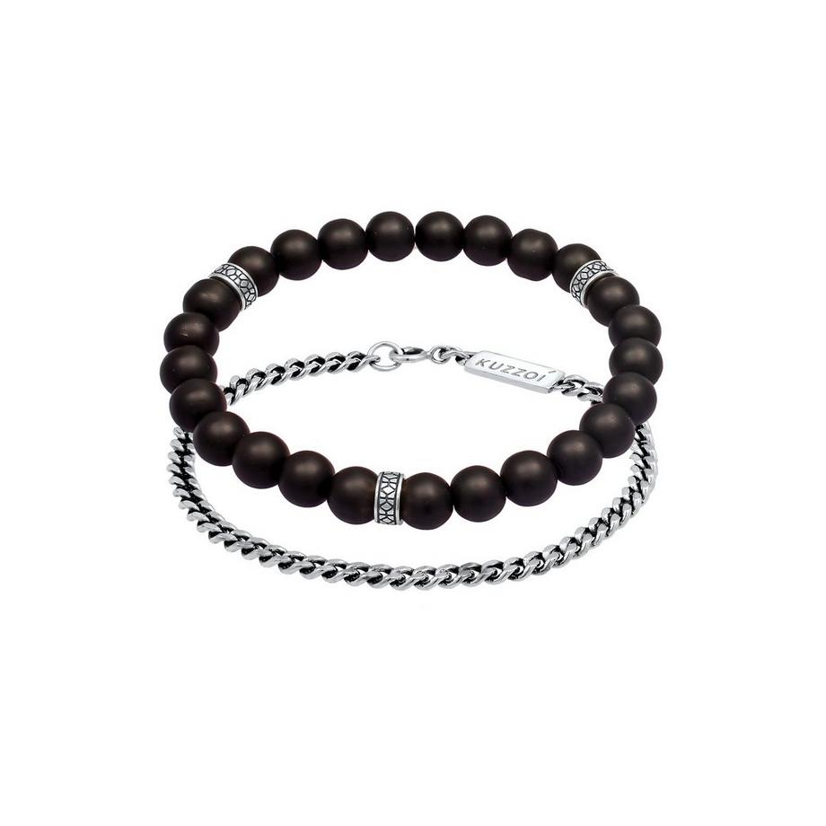 Bracelet Herren 2Er Set Onyx Stein Panzerkette 925 Silber