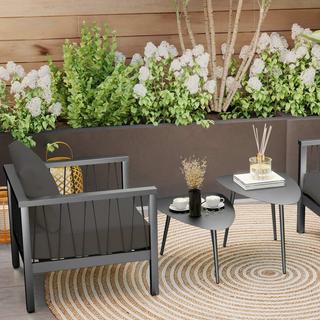 Northio Lot de 2 tables basses de balcon en acier résistant aux intempéries, table d'appoint au design géométrique, table basse d'extérieur, table de jardin, table de patio pour jardin, terrasse, balcon, noir  