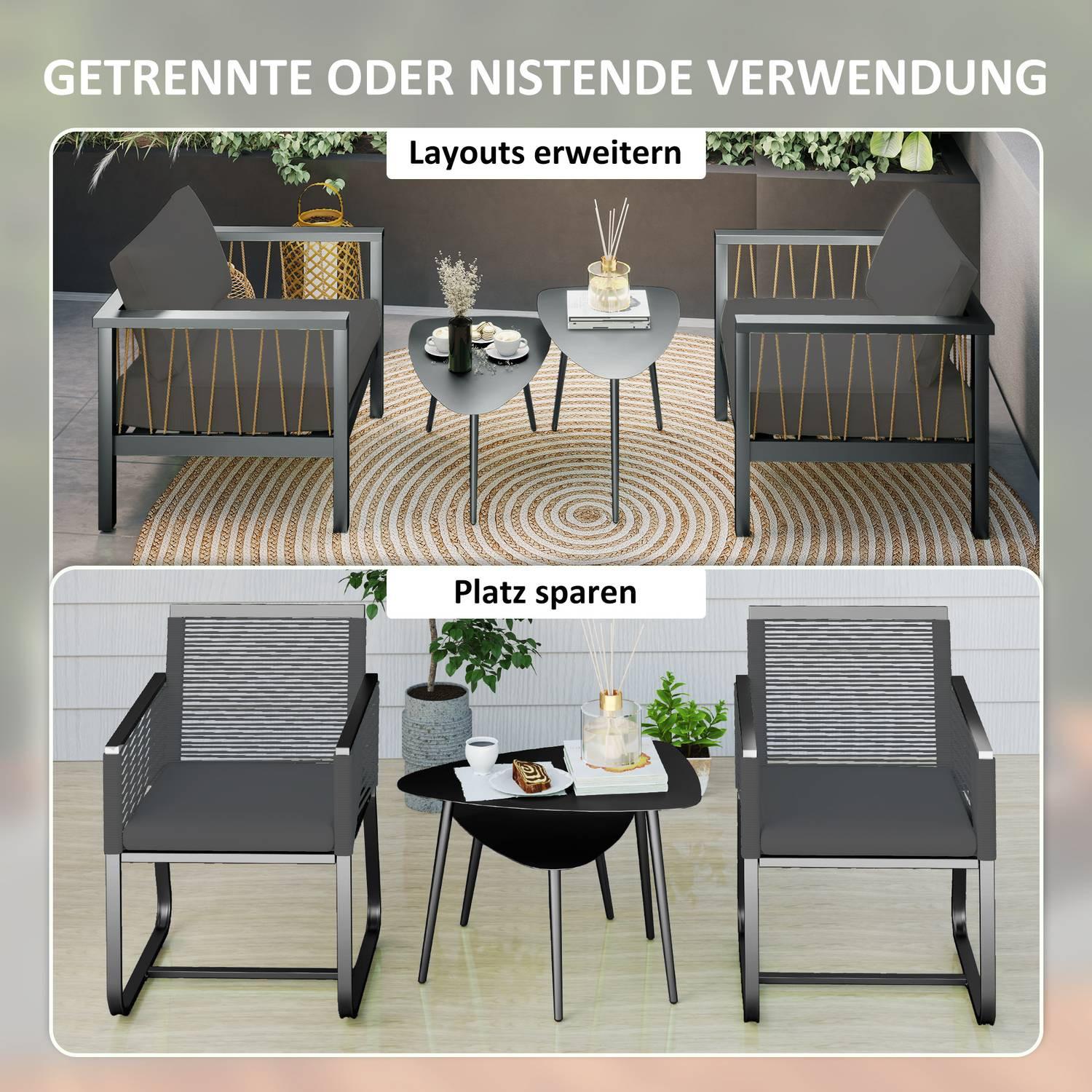 Northio Lot de 2 tables basses de balcon en acier résistant aux intempéries, table d'appoint au design géométrique, table basse d'extérieur, table de jardin, table de patio pour jardin, terrasse, balcon, noir  