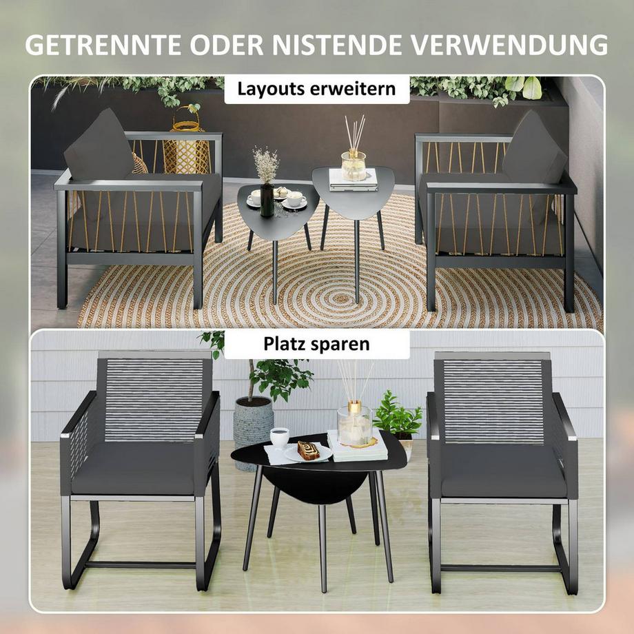 Northio Set di 2 tavolini da caffè, tavolo da balcone resistente alle intemperie in acciaio, tavolino dal design geometrico, tavolino da esterno, tavolo da giardino, tavolo da patio per giardino, terrazza, balcone, nero  