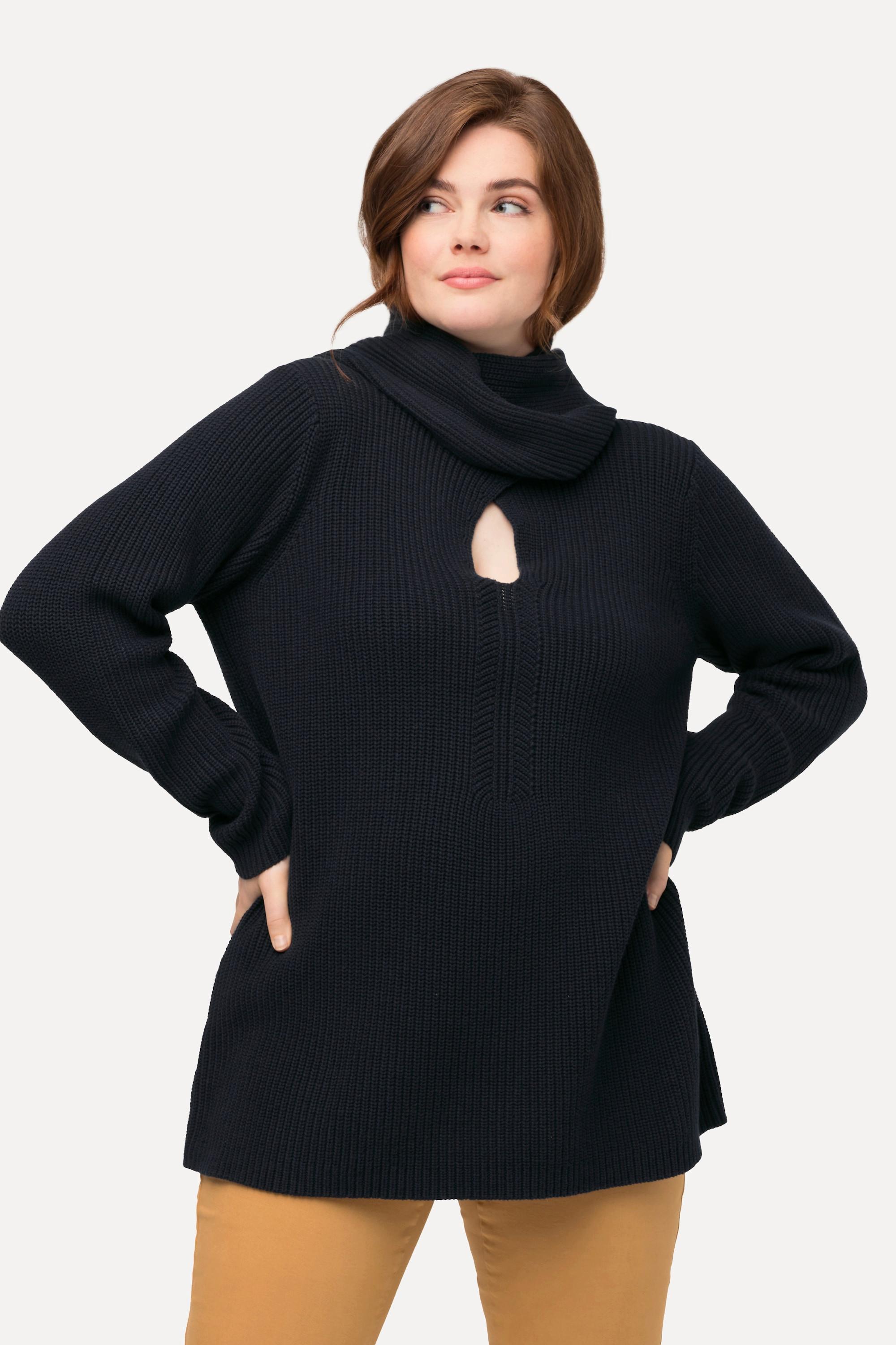 Ulla Popken  Pullover con sciarpa, scollo a V e maniche lunghe 