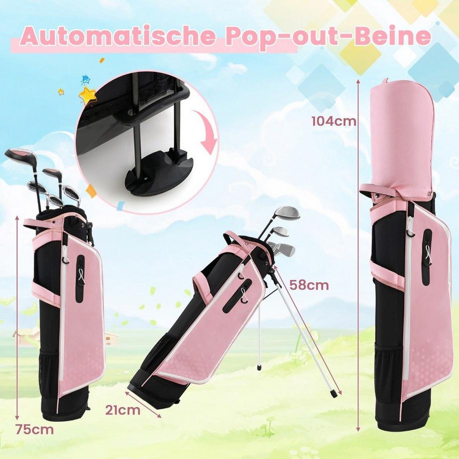 Northix  Ensemble de clubs de golf pour enfants 6 pièces avec sac de golf et housse de pluie pour enfants de 11 à 13 ans, rose 