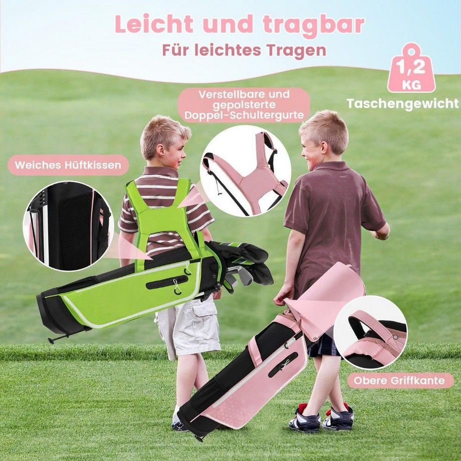 Northix  Ensemble de clubs de golf pour enfants 6 pièces avec sac de golf et housse de pluie pour enfants de 11 à 13 ans, rose 