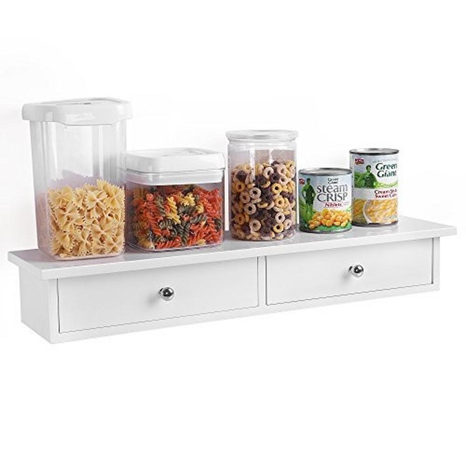 Pricenet  Étagère murale flottante à 2 tiroirs, MDF blanc, installation facile 
