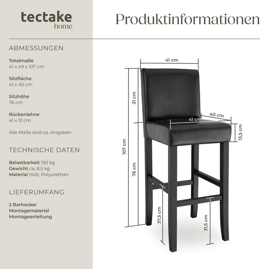 Tectake Tabouret de bar  rembourré avec dossier  