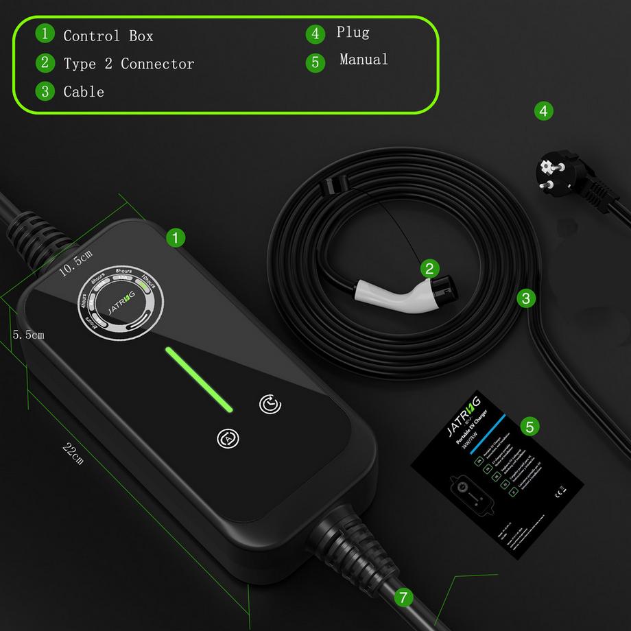 JATRHG  JATRHG EV Chargeur 15M 3.6KW-1.5KW 16A|13A|10A|8A Type 2 station de Charge Voiture Electrique Portable Voiture Electrique Chargeur Rapide monophase 