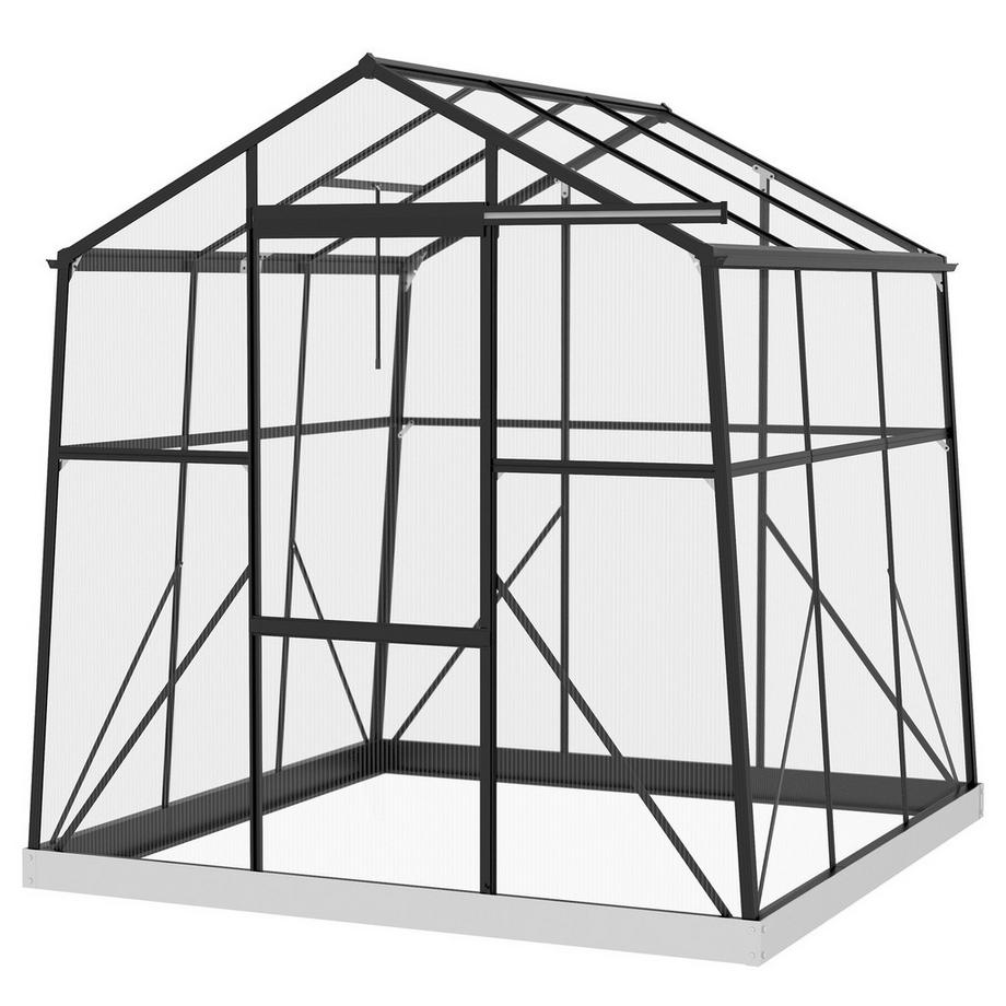 Northio Gewächshaus Aluminium 192 X 192 X 204 Cm Treibhaus 3,68 M² Tomatenhaus Mit Fenster, Schiebetür, Fundament, Aufzucht Pflanzenhaus, Schwarz  