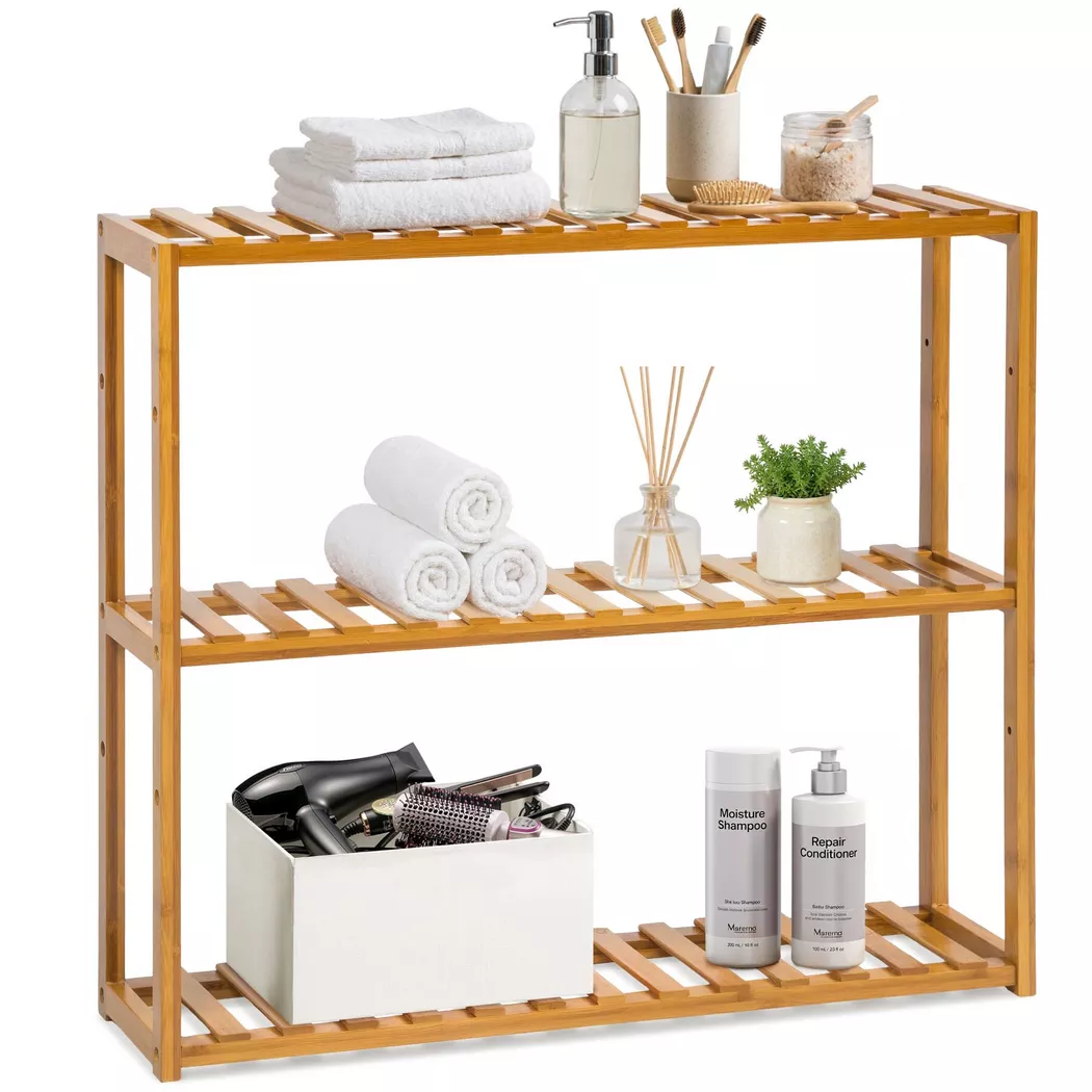 tectake Standing Bathroom Shelf Katjana in Brown