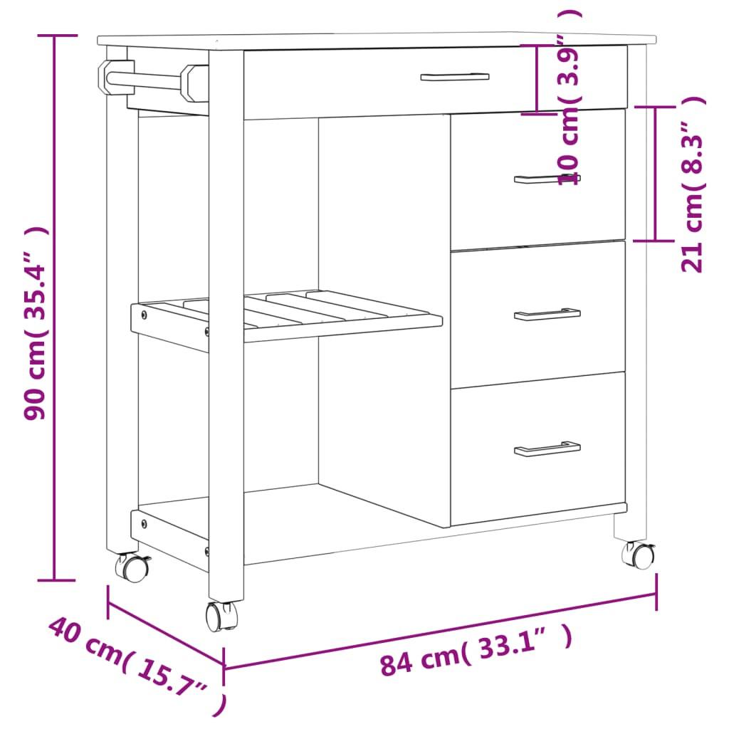 VidaXL Chariot de cuisine bois de pin  