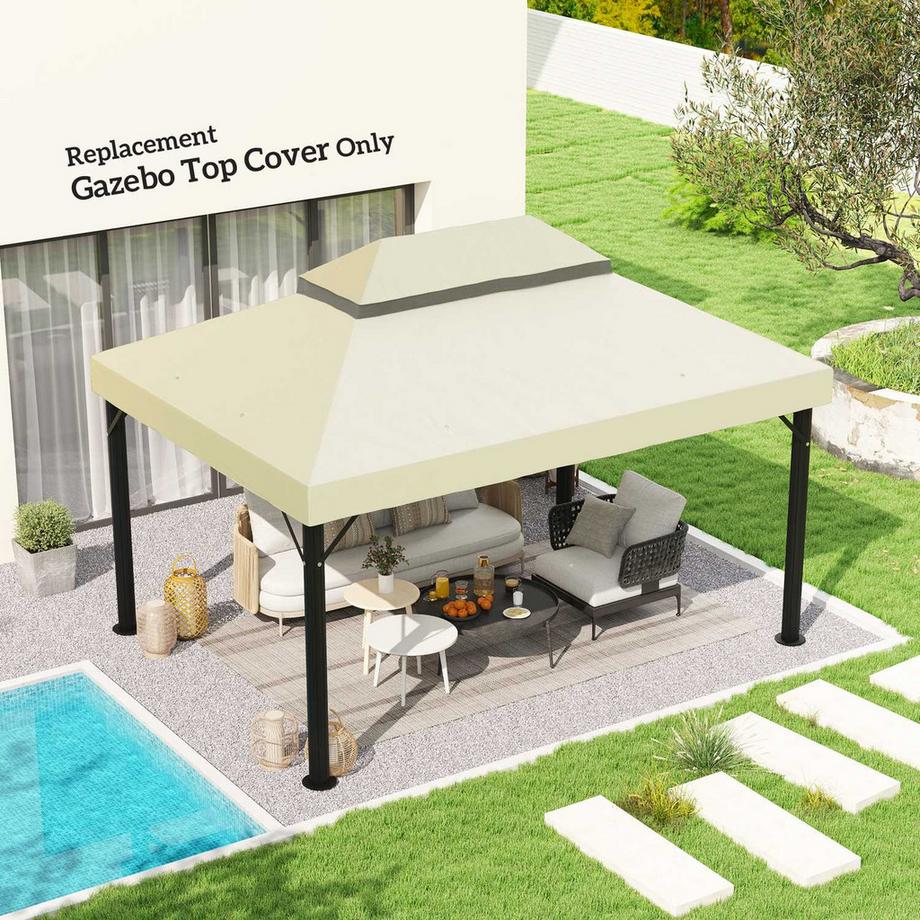 Northio Ersatzdach für Gartenpavillon 3 x 4 m, wasserdichte 370g/㎡ Doppeldach Schutzhaube, Regenschutz Ersatzbezug, UPF30+, für Garten, Party, Terrasse, Cremeweiß  
