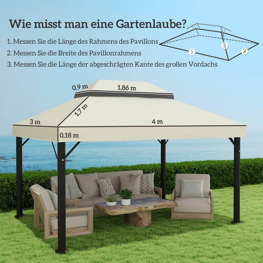 Northio Ersatzdach für Gartenpavillon 3 x 4 m, wasserdichte 370g/㎡ Doppeldach Schutzhaube, Regenschutz Ersatzbezug, UPF30+, für Garten, Party, Terrasse, Cremeweiß  