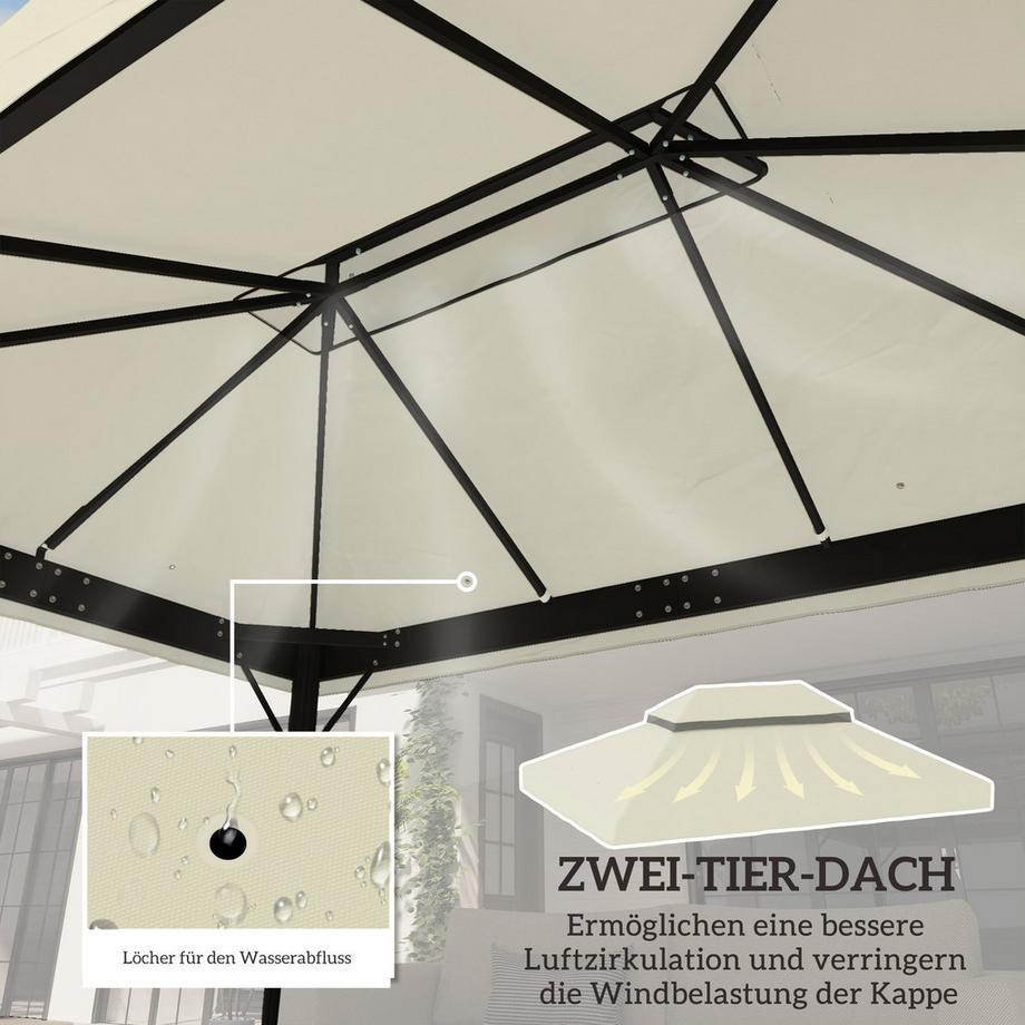 Northio Ersatzdach für Gartenpavillon 3 x 4 m, wasserdichte 370g/㎡ Doppeldach Schutzhaube, Regenschutz Ersatzbezug, UPF30+, für Garten, Party, Terrasse, Cremeweiß  