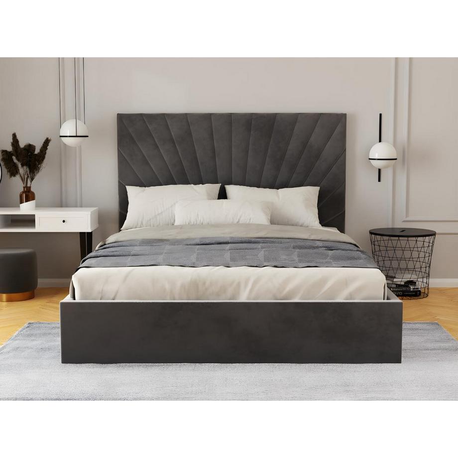 Vente-unique Letto con contenitore Velluto Grigio RILIODA  