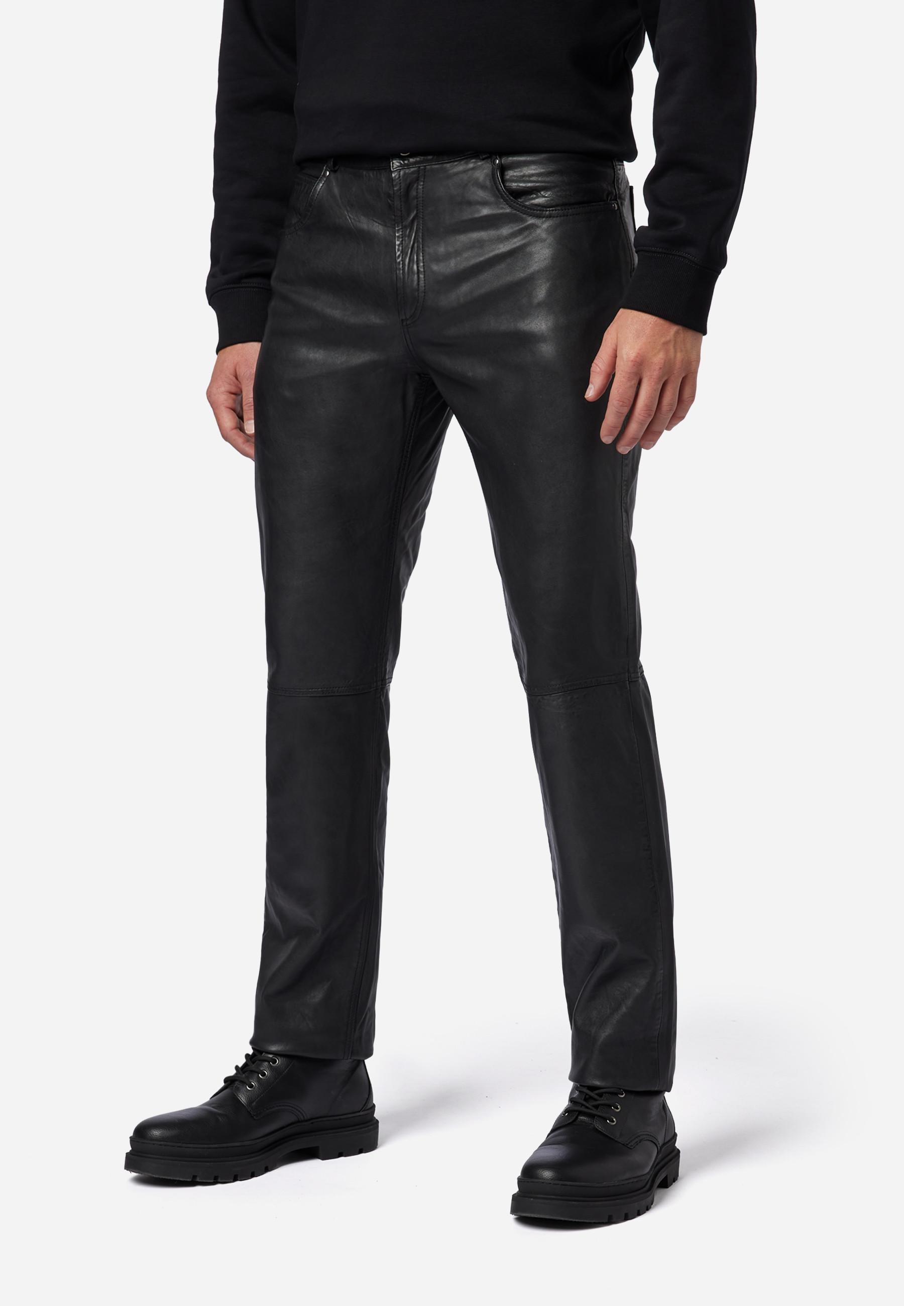 RICANO  Pantalon en cuir pour homme, Trant Pant, jeans en cuir à cinq poches en cuir d'agneau lavé. 