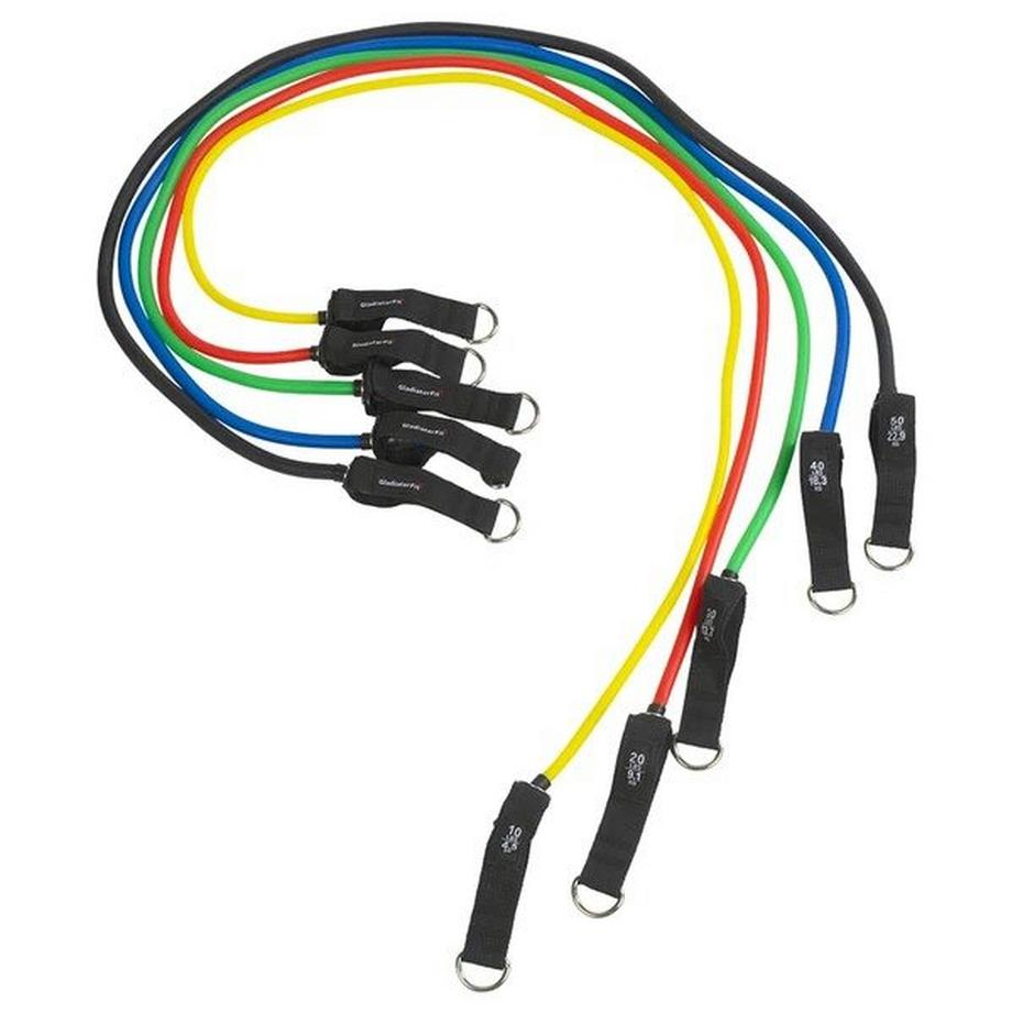 GladiatorFit  Kit bandes / tubes de résistance élastiques avec poignées + sac GladiatorFit 