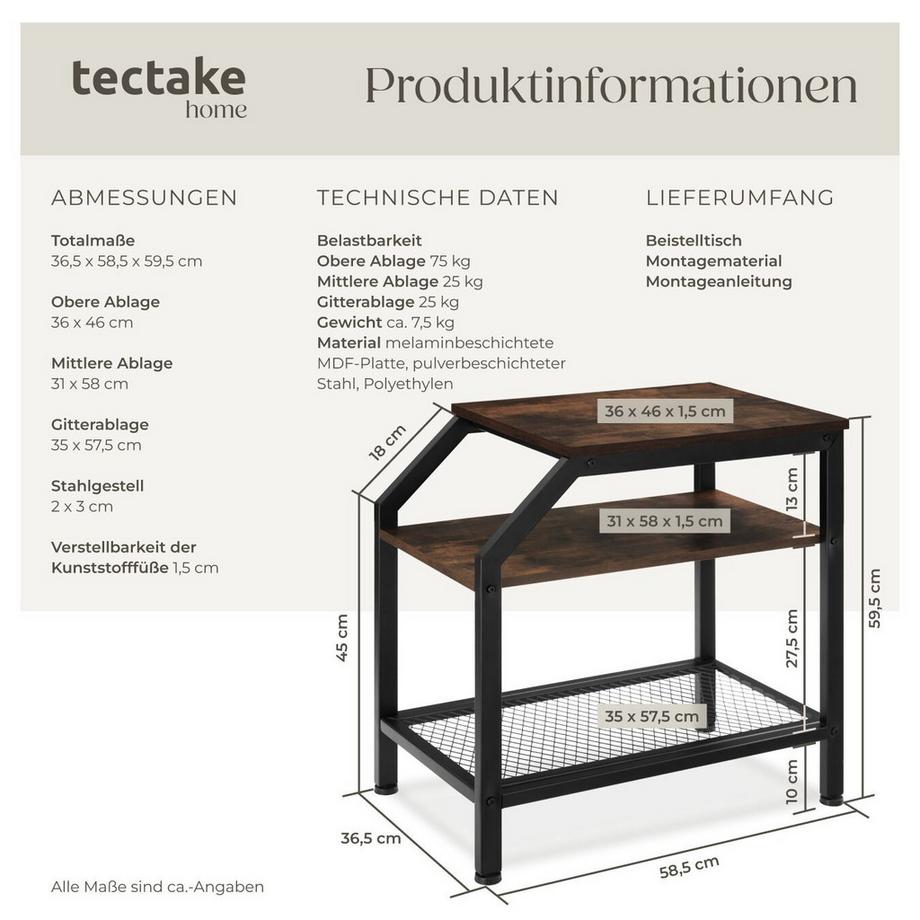 Tectake Table d'appoint PLYMOUTH style industriel  