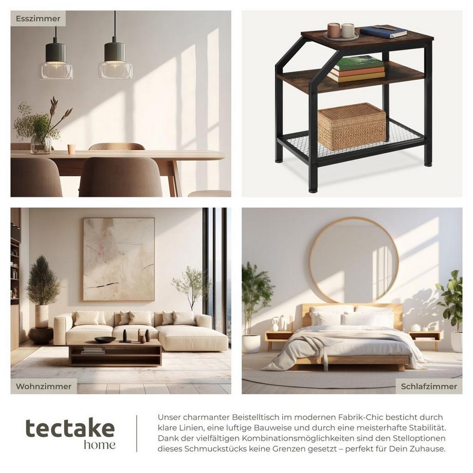 Tectake Beistelltisch Plymouth Industrial Style Holz und Stahl  