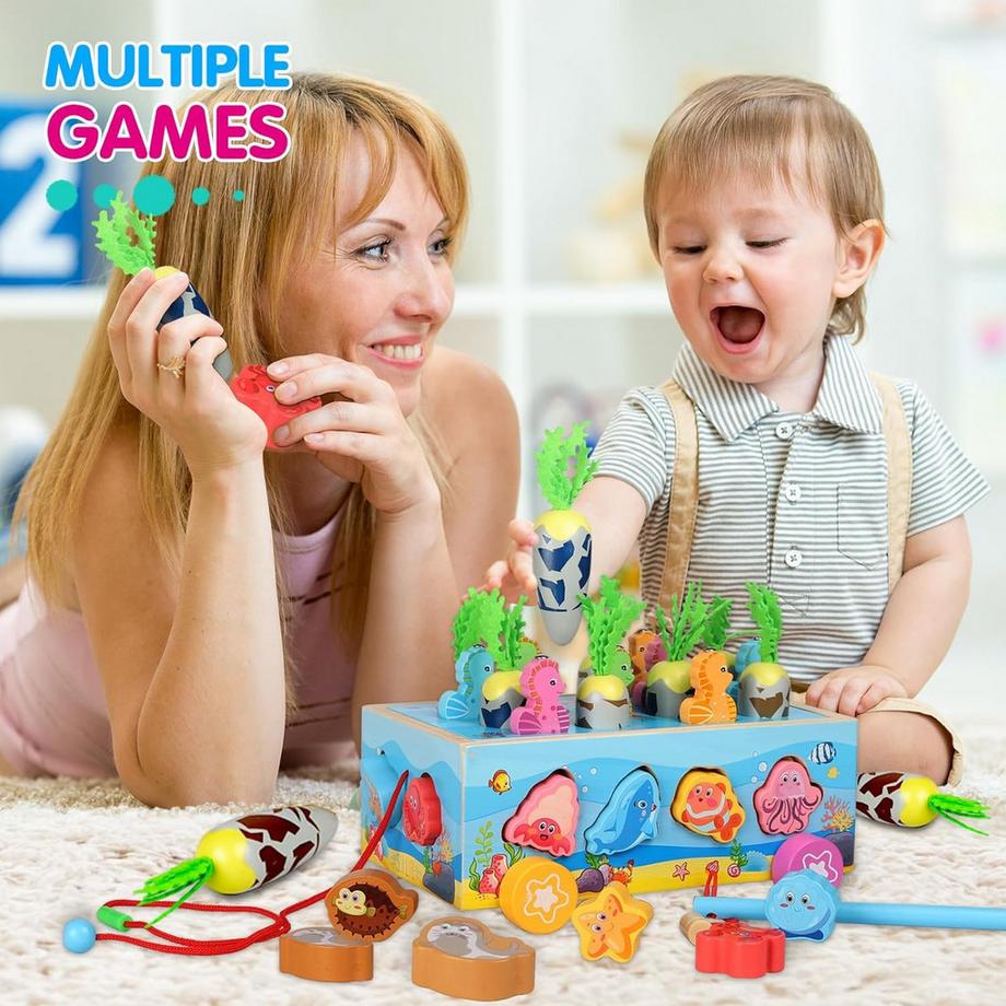 Activity-board  Kinderspielzeug Holzspielzeug Lernspielzeug Motorisches Spielzeug Magnetisches Angelspiel 