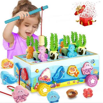 Jeu de pions pour enfants Jouet en bois Jouet éducatif Jouet de motricité Jeu de pêche magnétique