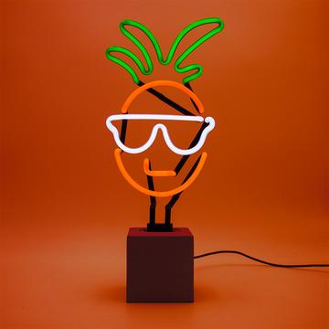 Glas Neon Tischlampe mit Betonsockel - Ananas