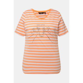 Ulla Popken  T-Shirt, Ringel, Metallic-Tiermotiv, V-Ausschnitt, Halbarm 