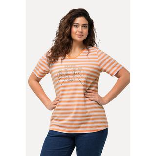 Ulla Popken  T-Shirt, Ringel, Metallic-Tiermotiv, V-Ausschnitt, Halbarm 