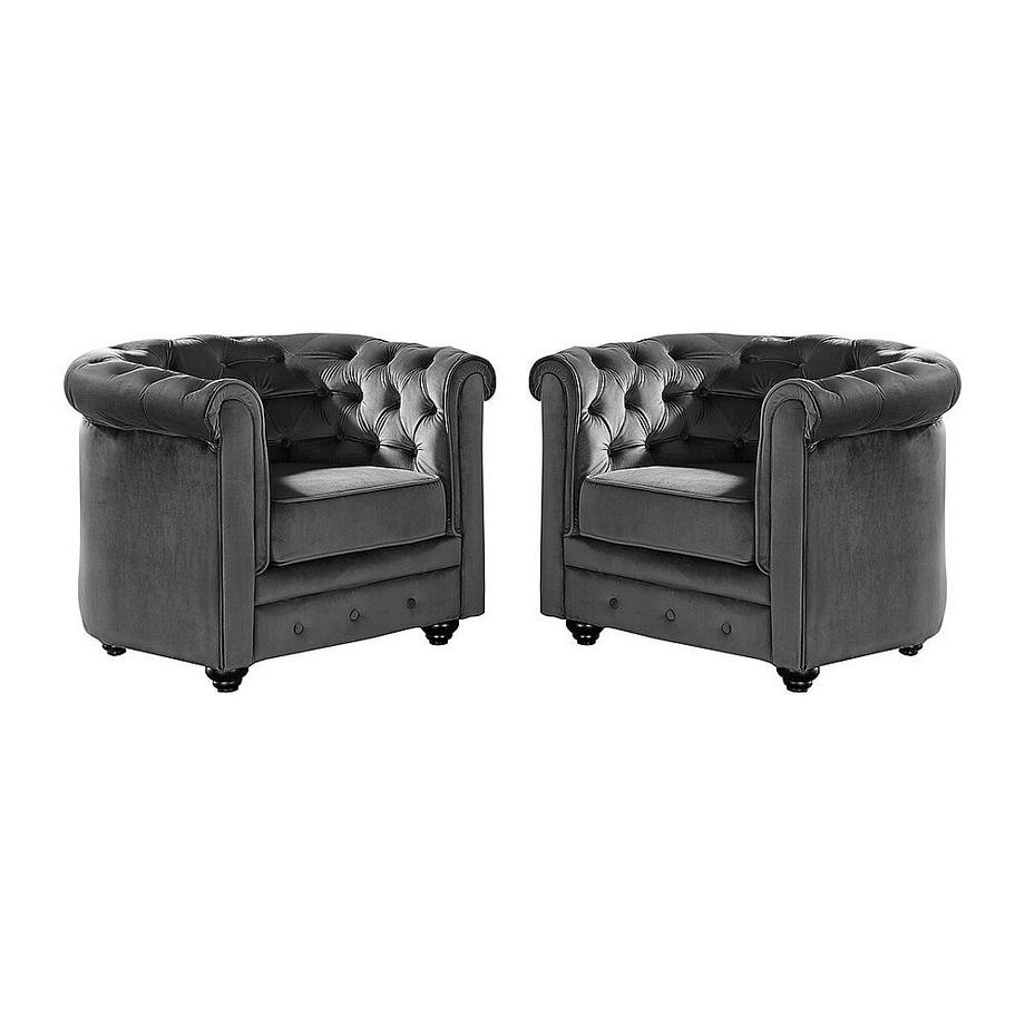 Vente-unique Lot de 2 Fauteuils CHESTERFIELD - Velours anthracite  