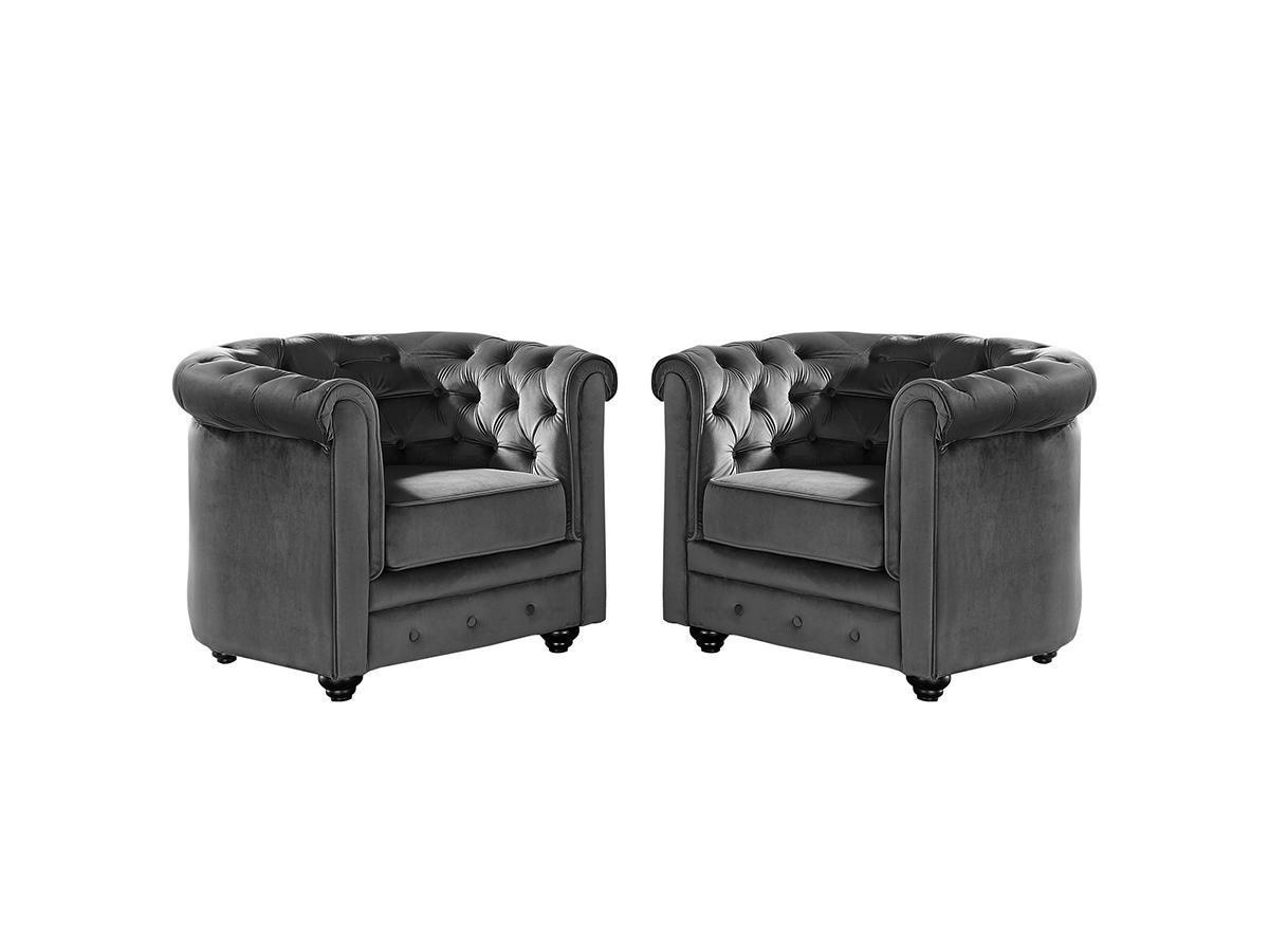 Vente-unique Sessel 2er-Set - Samt - Anthrazit - CHESTERFIELD  