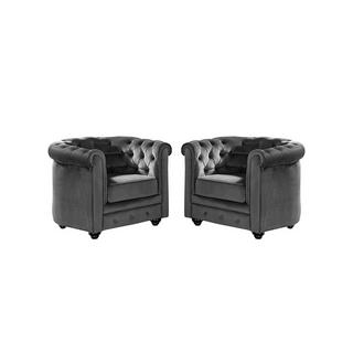 Vente-unique Sessel 2er-Set - Samt - Anthrazit - CHESTERFIELD  