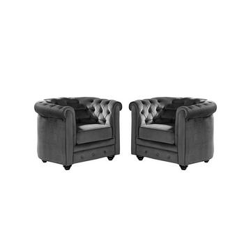 Sessel 2er-Set - Samt - Anthrazit - CHESTERFIELD