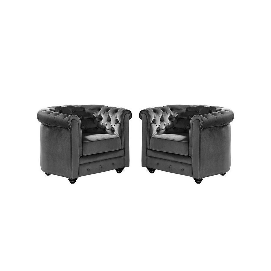 Lot de 2 Fauteuils CHESTERFIELD - Velours anthracite