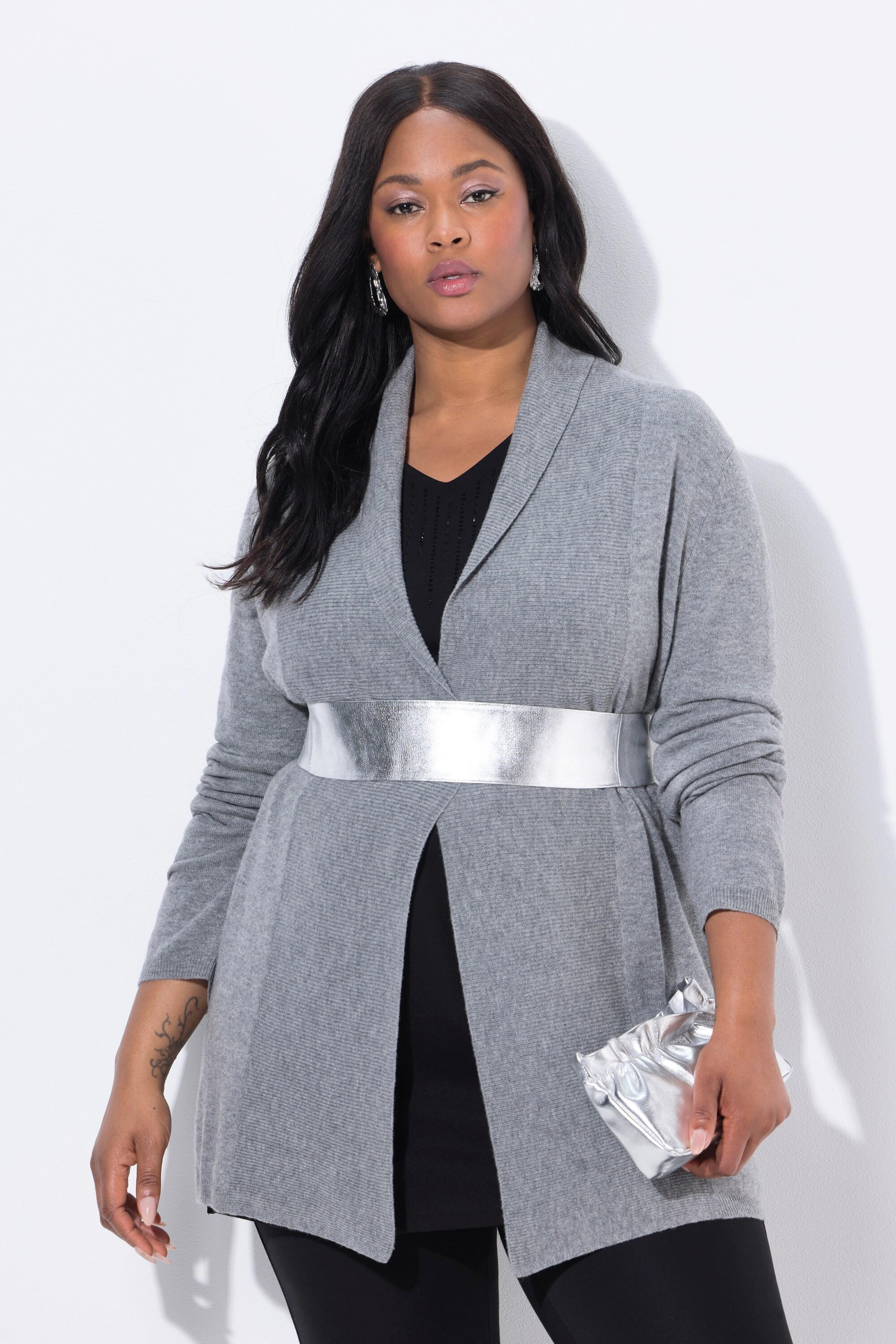 Ulla Popken Cardigan Col Châle en Laine Mérinos  