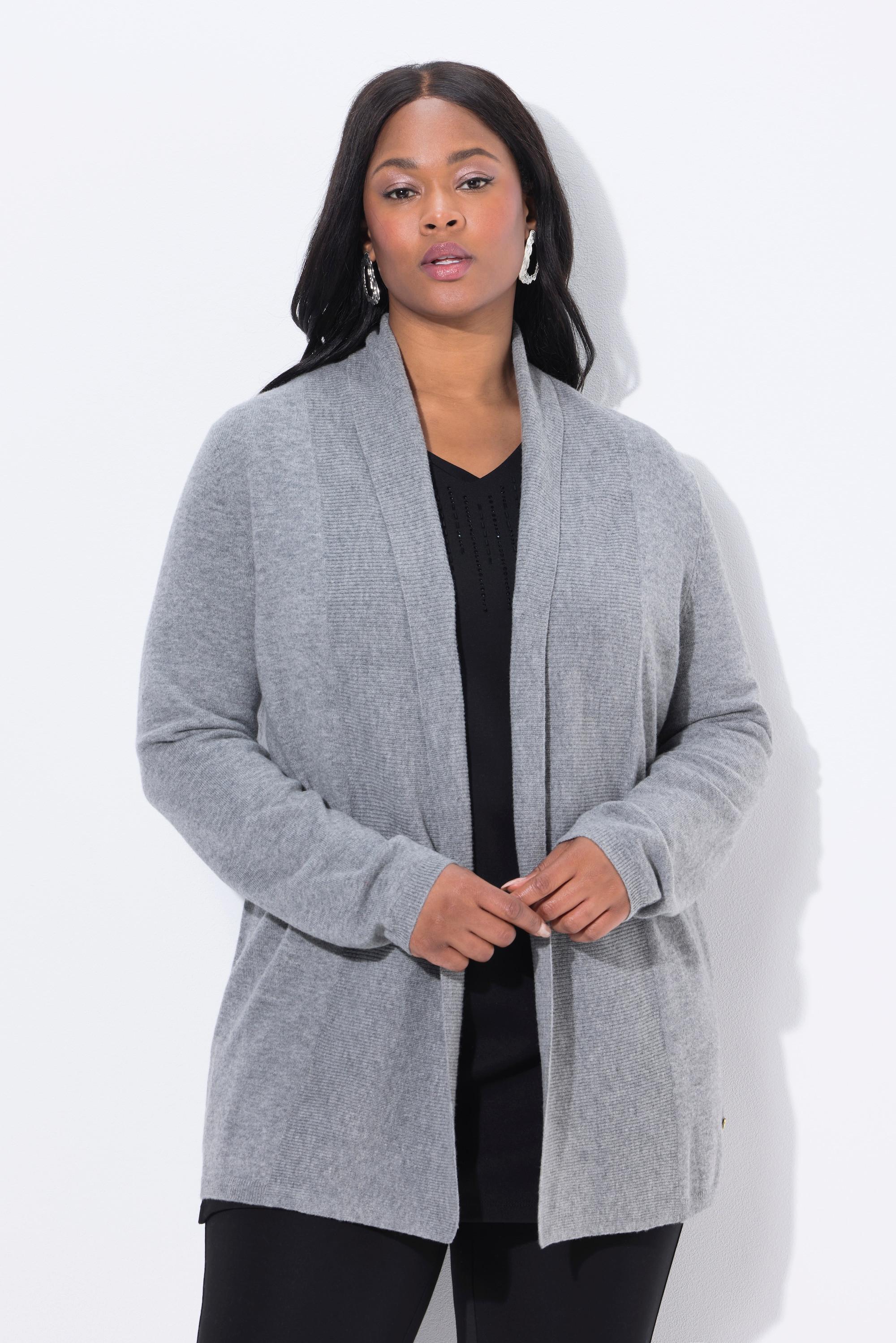 Ulla Popken Cardigan Col Châle en Laine Mérinos  