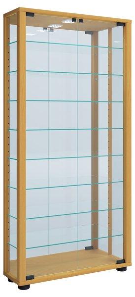 VCM Glasvitrine stehend | Vitrine Glas mit ESG-Sicherheitsglas | Maße ca. H. 115 x B. 59 x T. 18 cm | Standvitrine Glas | Modern und platzsparend | Glas  