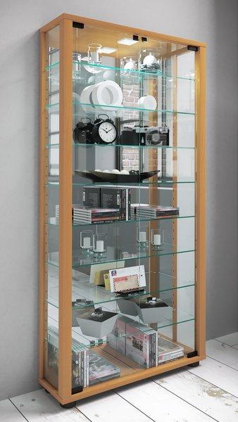 VCM Glasvitrine stehend | Vitrine Glas mit ESG-Sicherheitsglas | Maße ca. H. 115 x B. 59 x T. 18 cm | Standvitrine Glas | Modern und platzsparend | Glas  