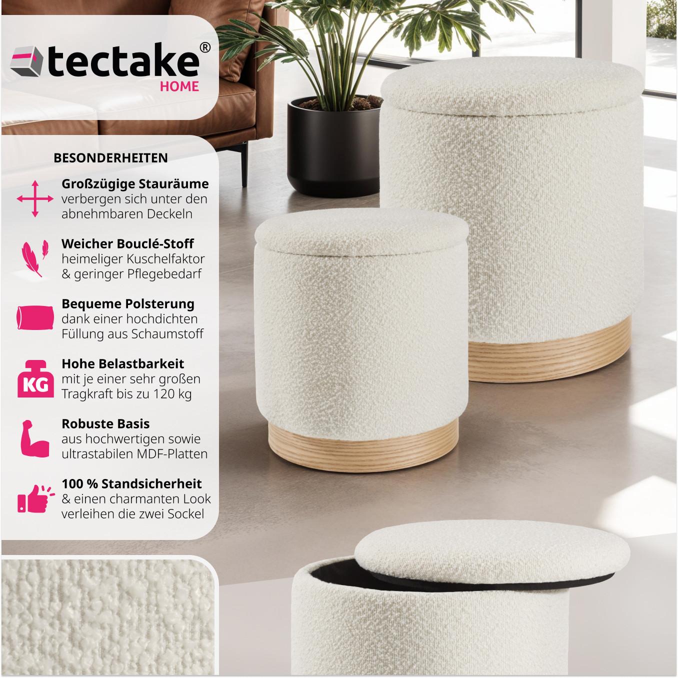 Tectake 2er Set Sitzhocker Orchide Bouclé, gepolstert, mit Stauraum  