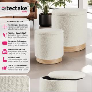 Tectake Set 2 tabourets Orchide tissu bouclé rembourrés avec espace de rangement  