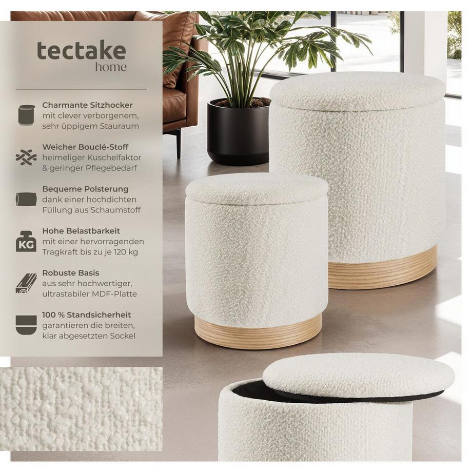 Tectake 2er Set Sitzhocker mit Stauraum Orchide rund großer Hocker 38 x 42 cm, kleiner Hocker 32 x 34 cm  